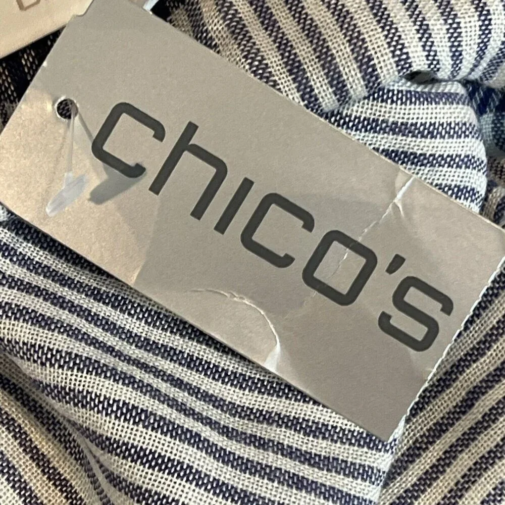 Chico's Nautical Stripe Straight Oblong Scarf Blue Natural Stripe‎ NWT